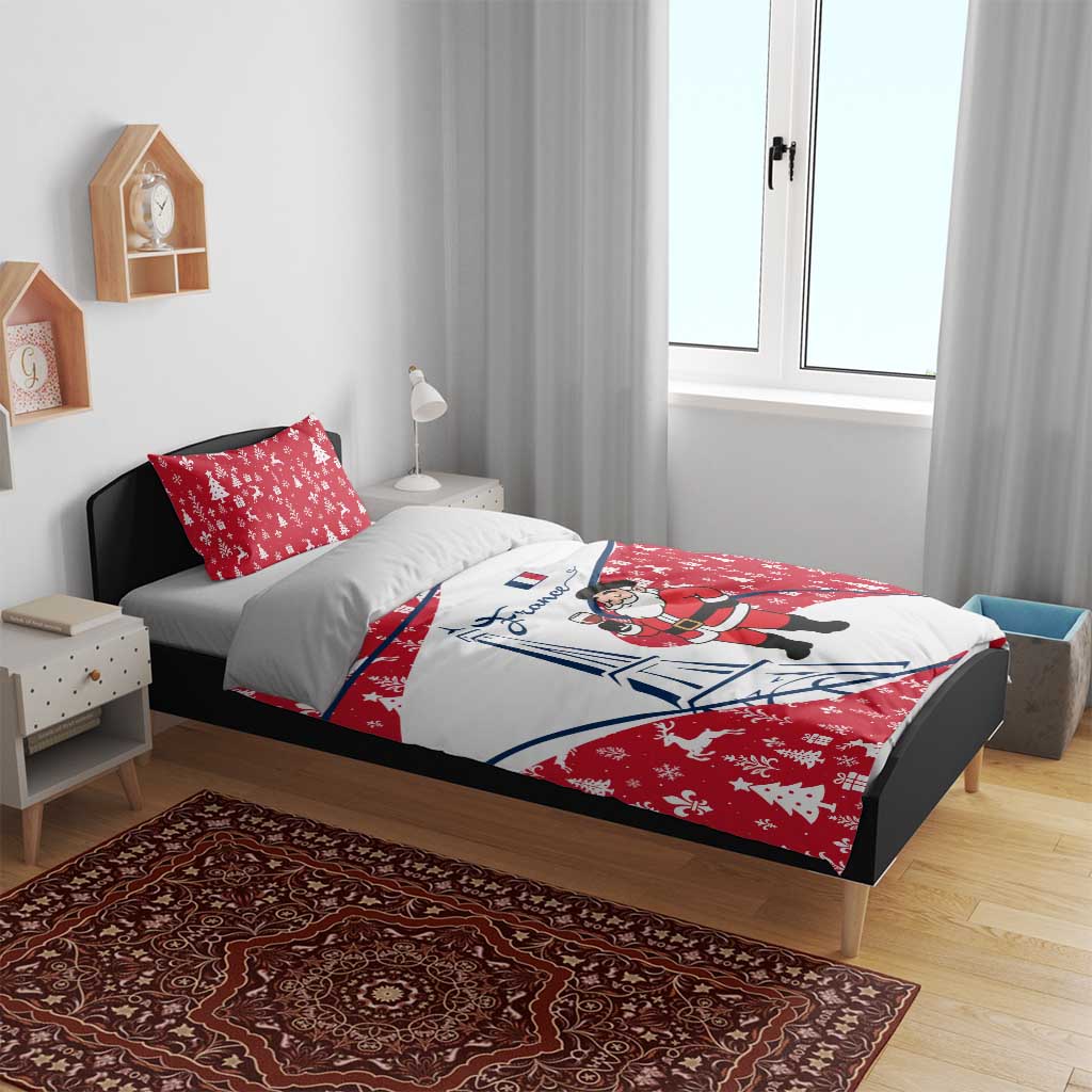 France Christmas Bedding Set with Santa Wine Glass Eiffel Tower and Holiday Icons Design - Wonder Print Shop