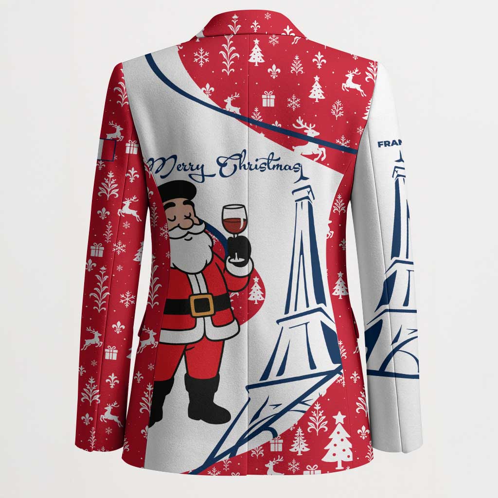 France Christmas Blazer with Santa Wine Glass Eiffel Tower and Holiday Icons Design - Wonder Print Shop