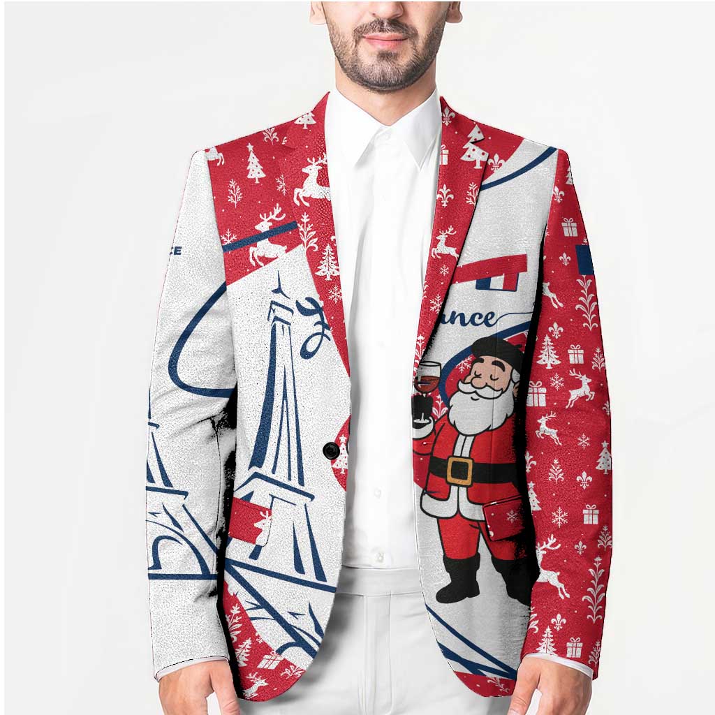 France Christmas Blazer with Santa Wine Glass Eiffel Tower and Holiday Icons Design - Wonder Print Shop