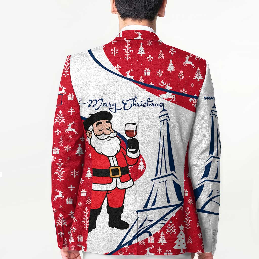 France Christmas Blazer with Santa Wine Glass Eiffel Tower and Holiday Icons Design - Wonder Print Shop