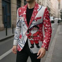 France Christmas Blazer with Santa Wine Glass Eiffel Tower and Holiday Icons Design - Wonder Print Shop