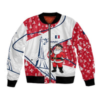 France Christmas Bomber Jacket with Santa Wine Glass Eiffel Tower and Holiday Icons Design - Wonder Print Shop