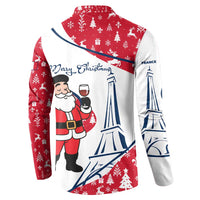 France Christmas Button Sweatshirt with Santa Wine Glass Eiffel Tower and Holiday Icons Design - Wonder Print Shop