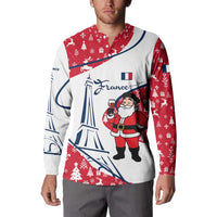 France Christmas Button Sweatshirt with Santa Wine Glass Eiffel Tower and Holiday Icons Design - Wonder Print Shop