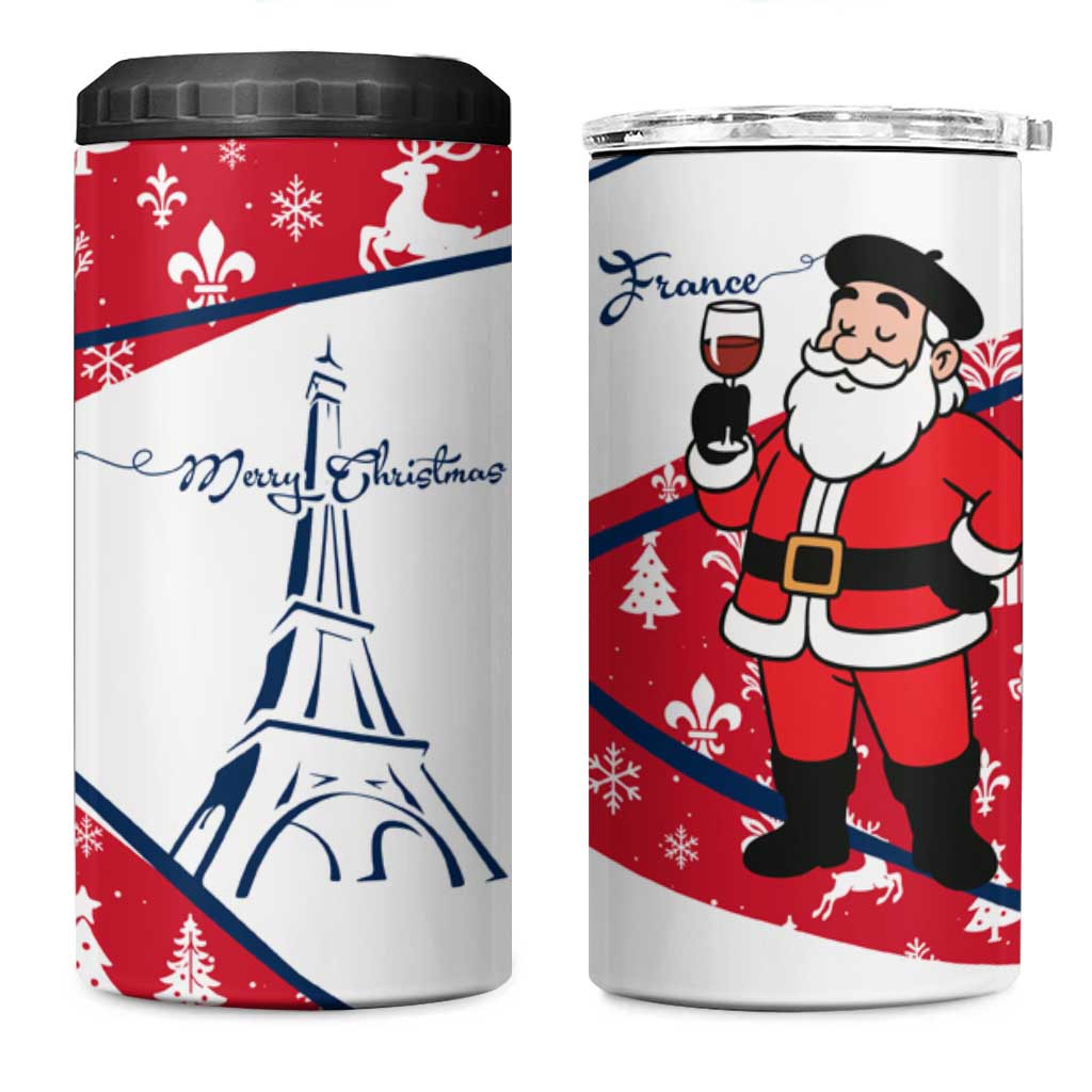 France Christmas 4 in 1 Can Cooler Tumbler with Santa Wine Glass Eiffel Tower and Holiday Icons Design - Wonder Print Shop
