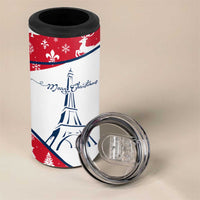 France Christmas 4 in 1 Can Cooler Tumbler with Santa Wine Glass Eiffel Tower and Holiday Icons Design - Wonder Print Shop