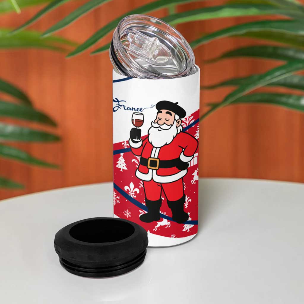 France Christmas 4 in 1 Can Cooler Tumbler with Santa Wine Glass Eiffel Tower and Holiday Icons Design - Wonder Print Shop