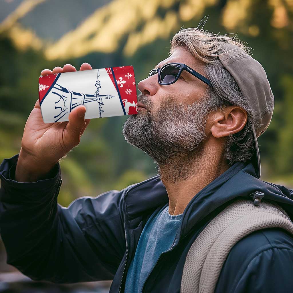 France Christmas 4 in 1 Can Cooler Tumbler with Santa Wine Glass Eiffel Tower and Holiday Icons Design - Wonder Print Shop