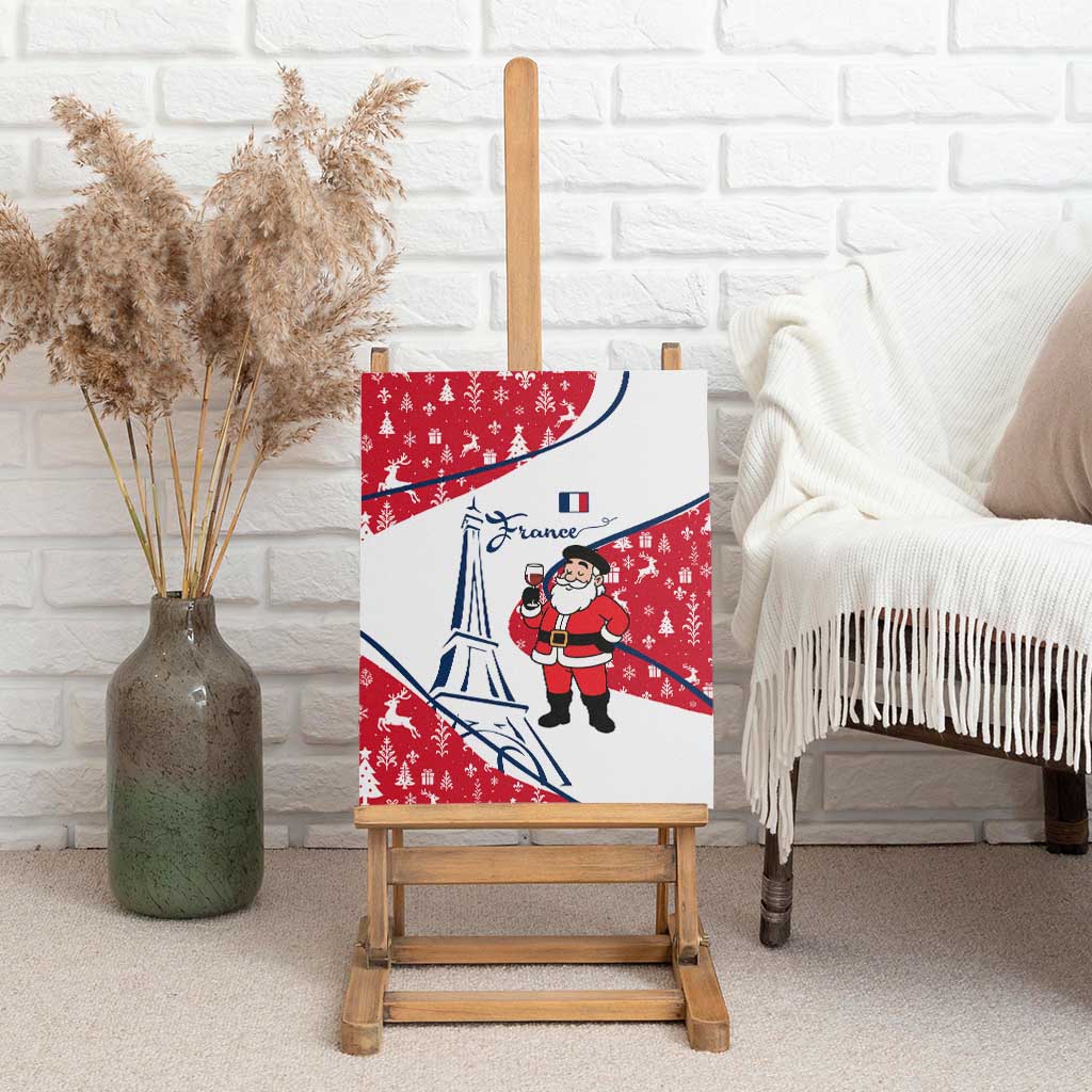 France Christmas Canvas Wall Art with Santa Wine Glass Eiffel Tower and Holiday Icons Design - Wonder Print Shop