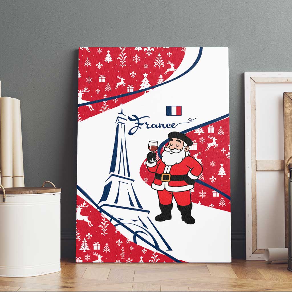 France Christmas Canvas Wall Art with Santa Wine Glass Eiffel Tower and Holiday Icons Design - Wonder Print Shop