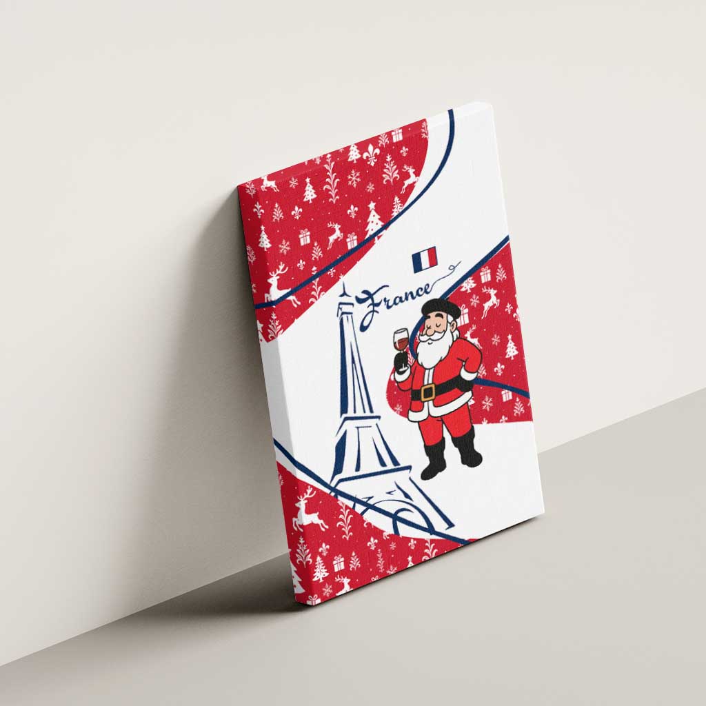 France Christmas Canvas Wall Art with Santa Wine Glass Eiffel Tower and Holiday Icons Design - Wonder Print Shop