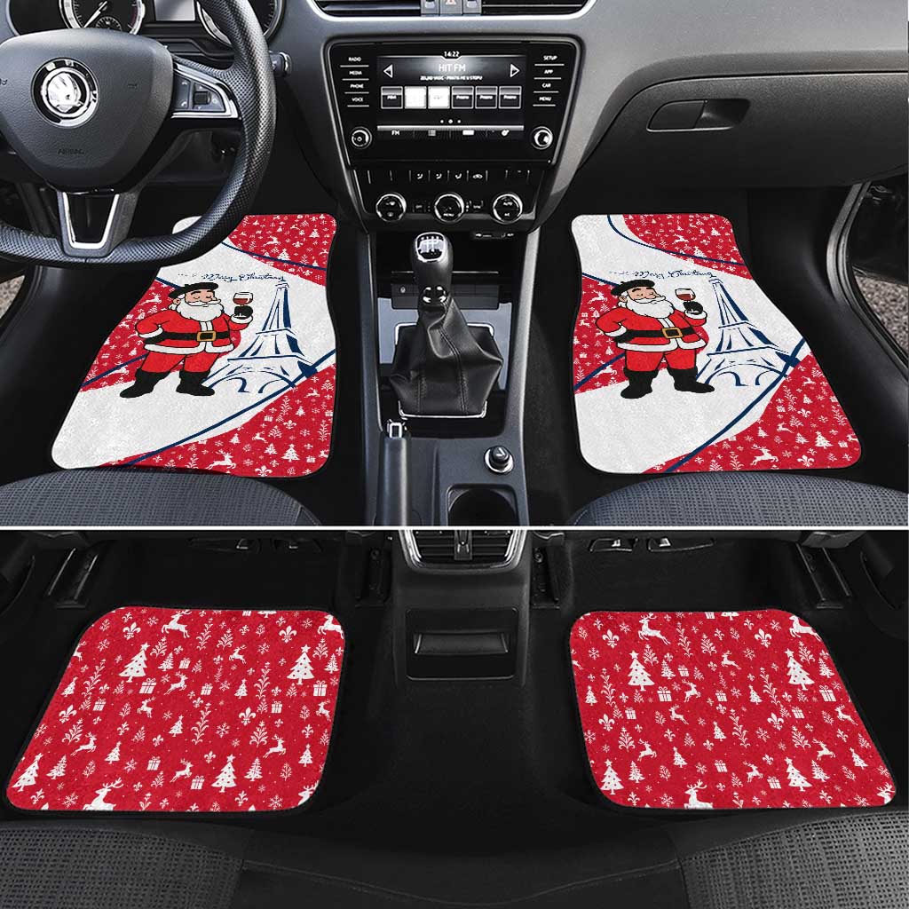 France Christmas Car Mats with Santa Wine Glass Eiffel Tower and Holiday Icons Design - Wonder Print Shop