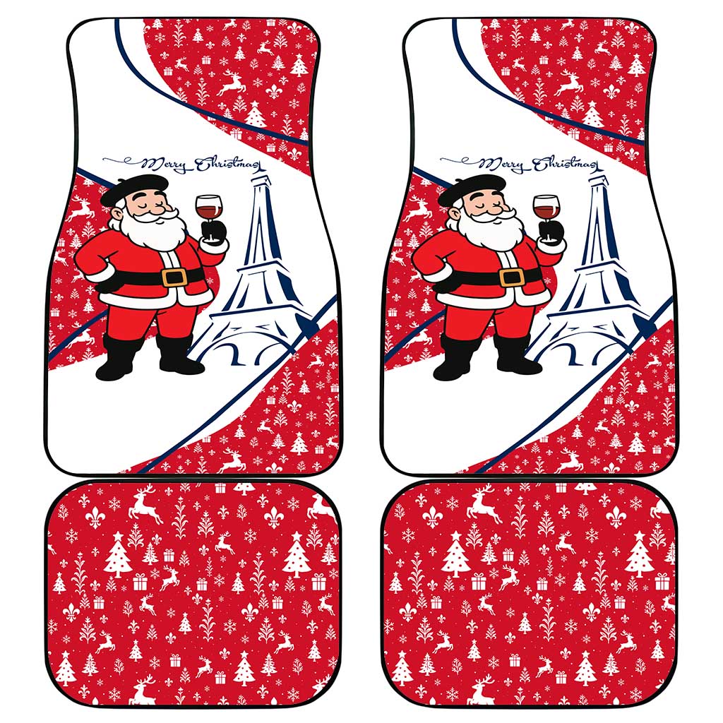 France Christmas Car Mats with Santa Wine Glass Eiffel Tower and Holiday Icons Design - Wonder Print Shop