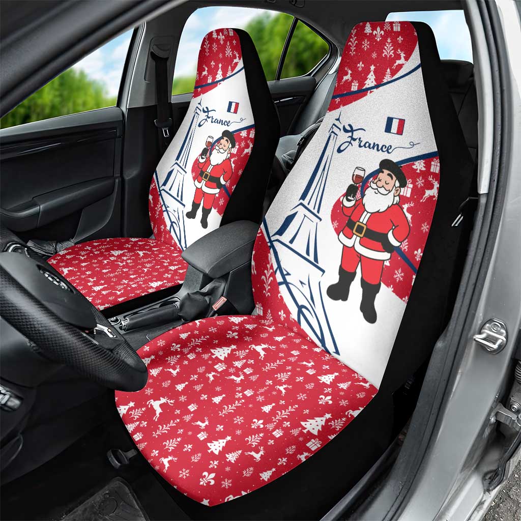 France Christmas Car Seat Cover with Santa Wine Glass Eiffel Tower and Holiday Icons Design - Wonder Print Shop
