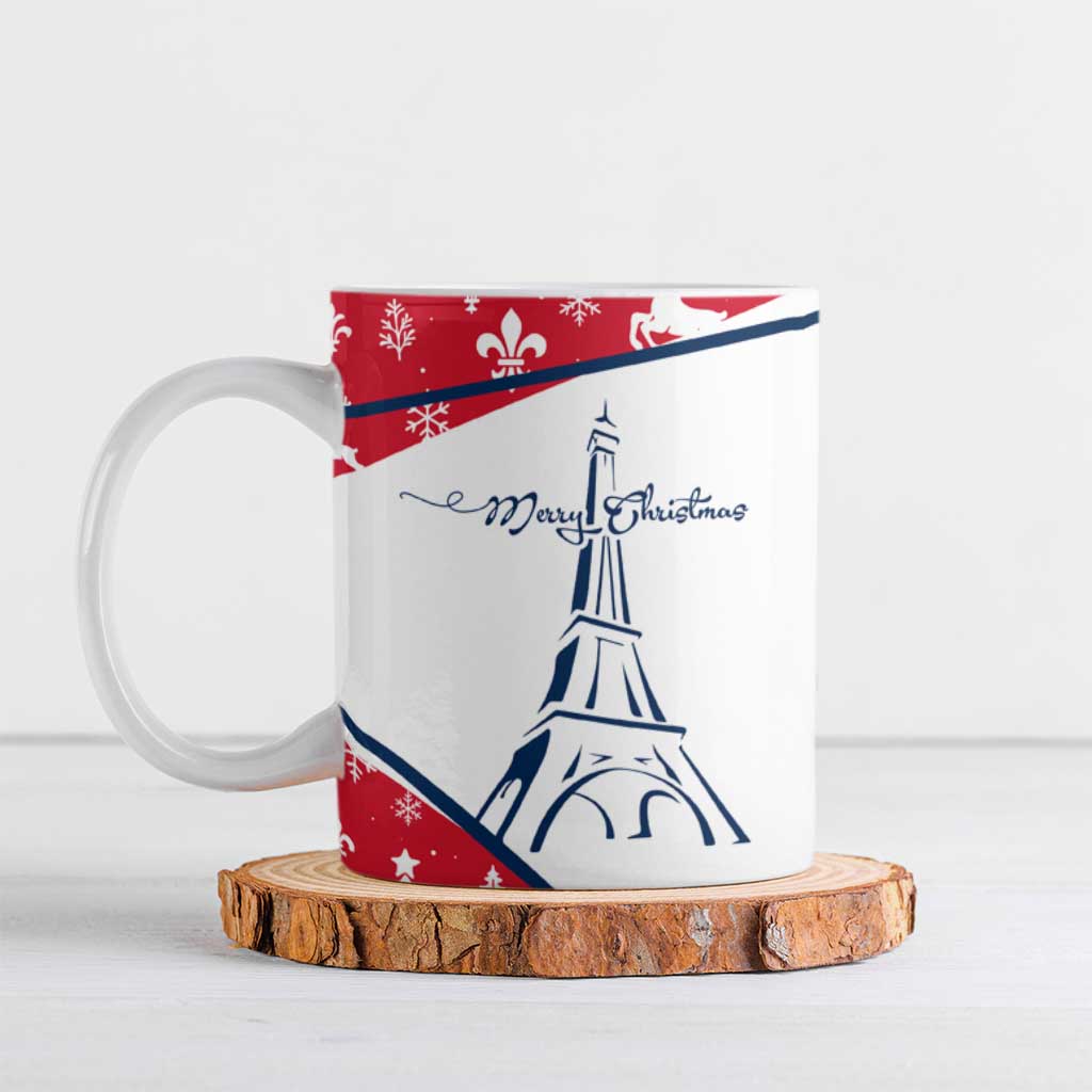 France Christmas Ceramic Mug with Santa Wine Glass Eiffel Tower and Holiday Icons Design - Wonder Print Shop