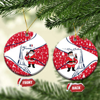 France Christmas Ceramic Ornament with Santa Wine Glass Eiffel Tower and Holiday Icons Design - Wonder Print Shop
