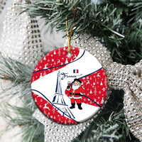 France Christmas Ceramic Ornament with Santa Wine Glass Eiffel Tower and Holiday Icons Design - Wonder Print Shop