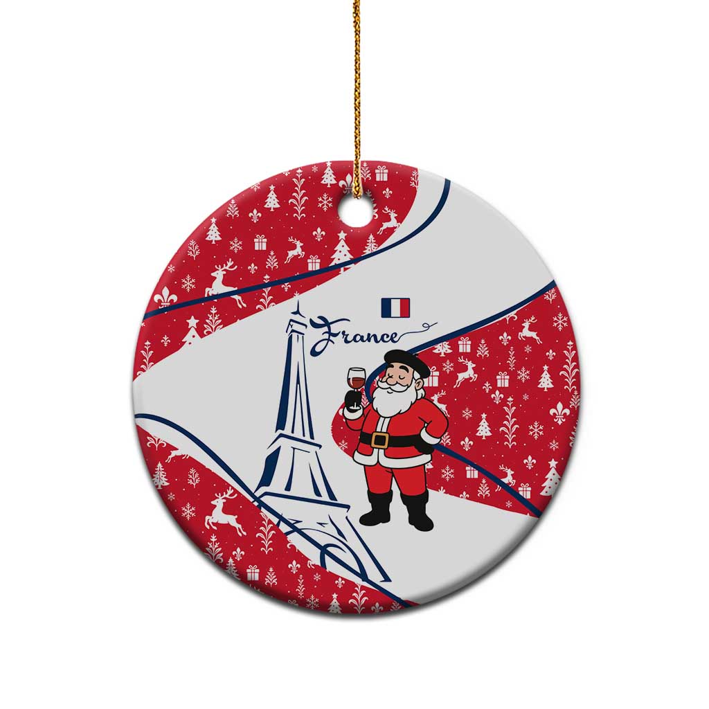 France Christmas Ceramic Ornament with Santa Wine Glass Eiffel Tower and Holiday Icons Design - Wonder Print Shop