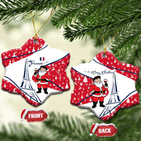 France Christmas Ceramic Ornament with Santa Wine Glass Eiffel Tower and Holiday Icons Design - Wonder Print Shop