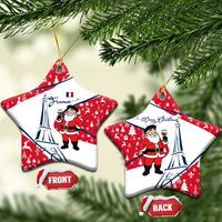 France Christmas Ceramic Ornament with Santa Wine Glass Eiffel Tower and Holiday Icons Design - Wonder Print Shop