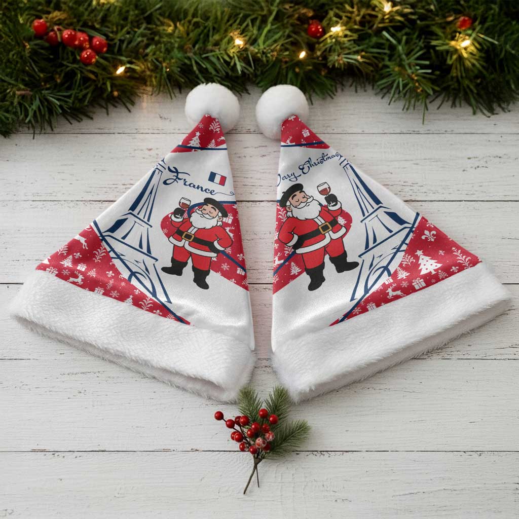 France Christmas Santa Hat with Santa Wine Glass Eiffel Tower and Holiday Icons Design - Wonder Print Shop
