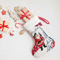 France Christmas Stocking with Santa Wine Glass Eiffel Tower and Holiday Icons Design - Wonder Print Shop