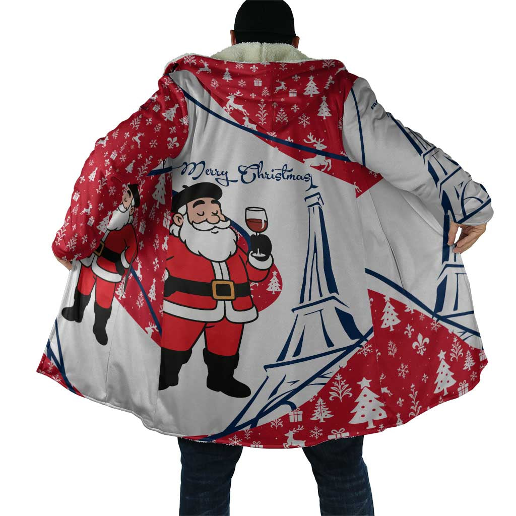 France Christmas Cloak with Santa Wine Glass Eiffel Tower and Holiday Icons Design - Wonder Print Shop