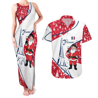France Christmas Couples Matching Tank Maxi Dress and Hawaiian Shirt with Santa Wine Glass Eiffel Tower and Holiday Icons Design - Wonder Print Shop