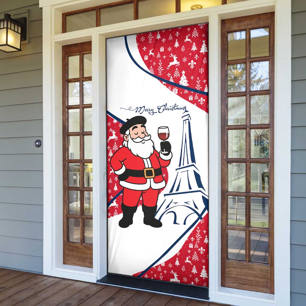 France Christmas Door Cover with Santa Wine Glass Eiffel Tower and Holiday Icons Design - Wonder Print Shop