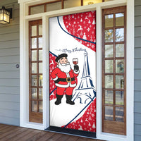 France Christmas Door Cover with Santa Wine Glass Eiffel Tower and Holiday Icons Design - Wonder Print Shop