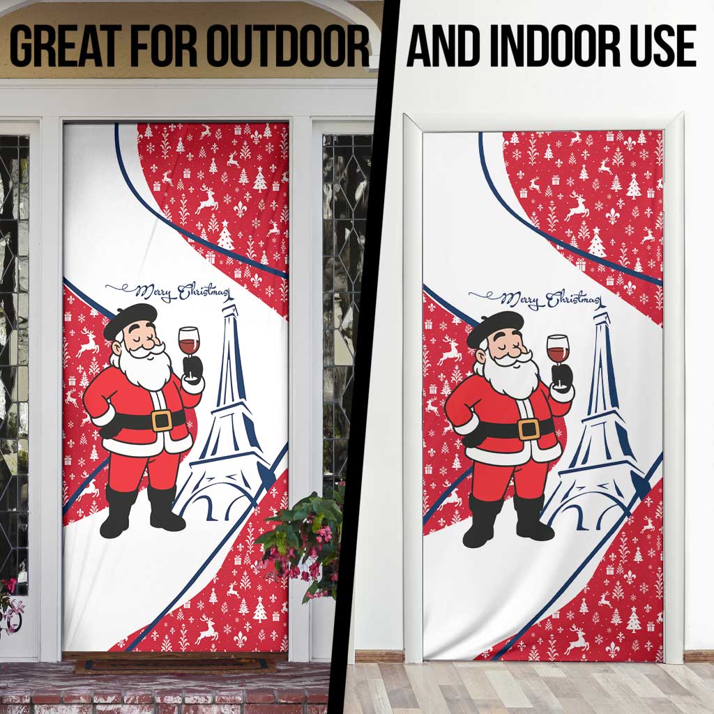 France Christmas Door Cover with Santa Wine Glass Eiffel Tower and Holiday Icons Design - Wonder Print Shop