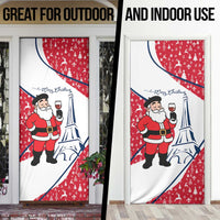 France Christmas Door Cover with Santa Wine Glass Eiffel Tower and Holiday Icons Design - Wonder Print Shop