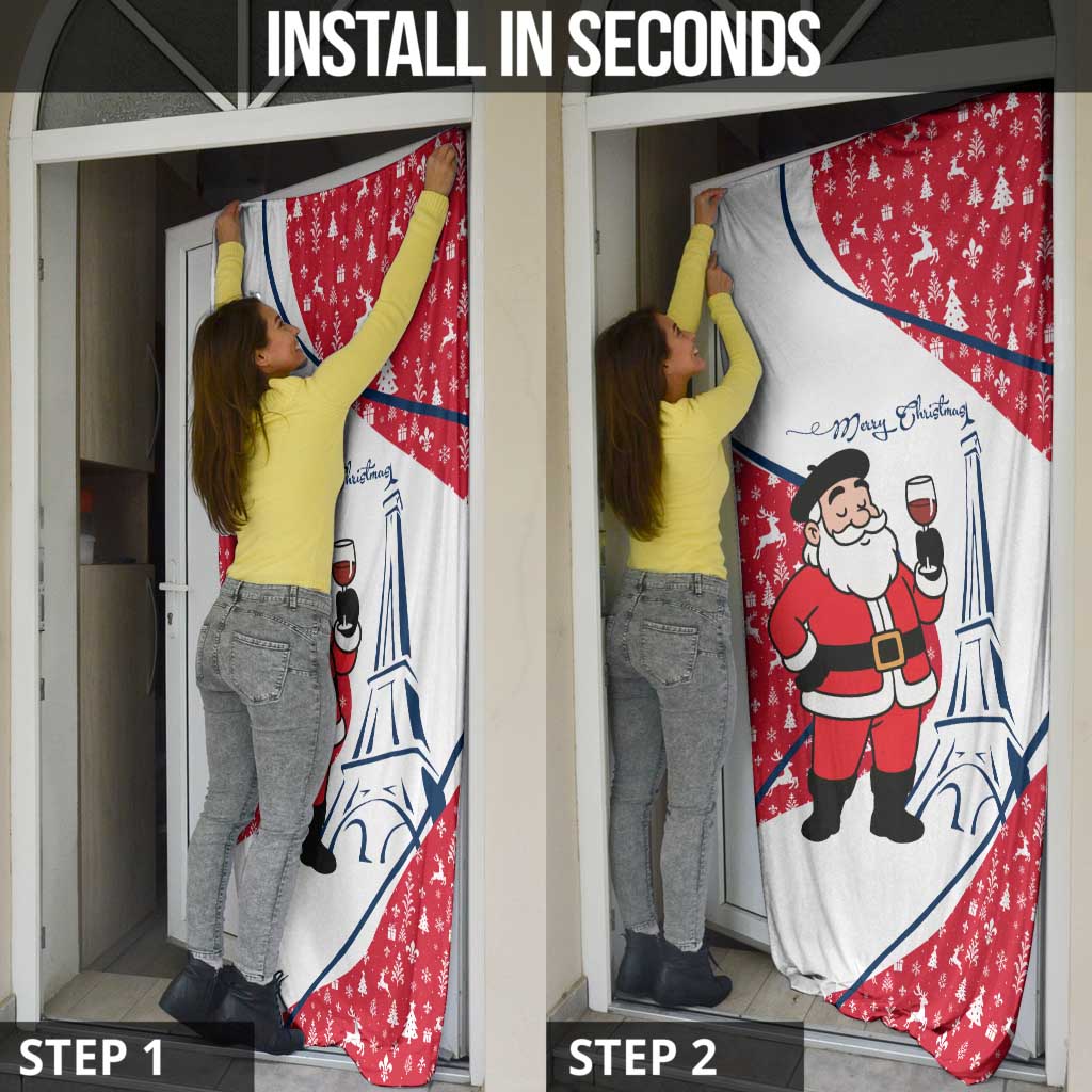 France Christmas Door Cover with Santa Wine Glass Eiffel Tower and Holiday Icons Design - Wonder Print Shop