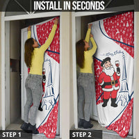France Christmas Door Cover with Santa Wine Glass Eiffel Tower and Holiday Icons Design - Wonder Print Shop