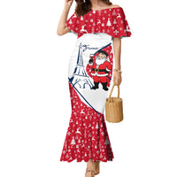 France Christmas Family Matching Mermaid Dress and Hawaiian Shirt with Santa Wine Glass Eiffel Tower and Holiday Icons Design - Wonder Print Shop
