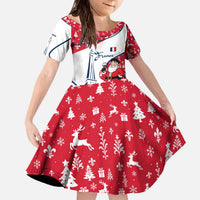 France Christmas Family Matching Off The Shoulder Long Sleeve Dress and Hawaiian Shirt with Santa Wine Glass Eiffel Tower and Holiday Icons Design - Wonder Print Shop
