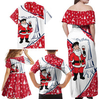 France Christmas Family Matching Off Shoulder Maxi Dress and Hawaiian Shirt with Santa Wine Glass Eiffel Tower and Holiday Icons Design - Wonder Print Shop