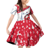 France Christmas Family Matching Off Shoulder Short Dress and Hawaiian Shirt with Santa Wine Glass Eiffel Tower and Holiday Icons Design - Wonder Print Shop