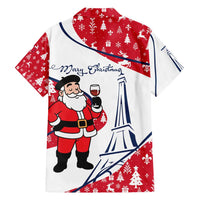 France Christmas Family Matching Off Shoulder Short Dress and Hawaiian Shirt with Santa Wine Glass Eiffel Tower and Holiday Icons Design - Wonder Print Shop