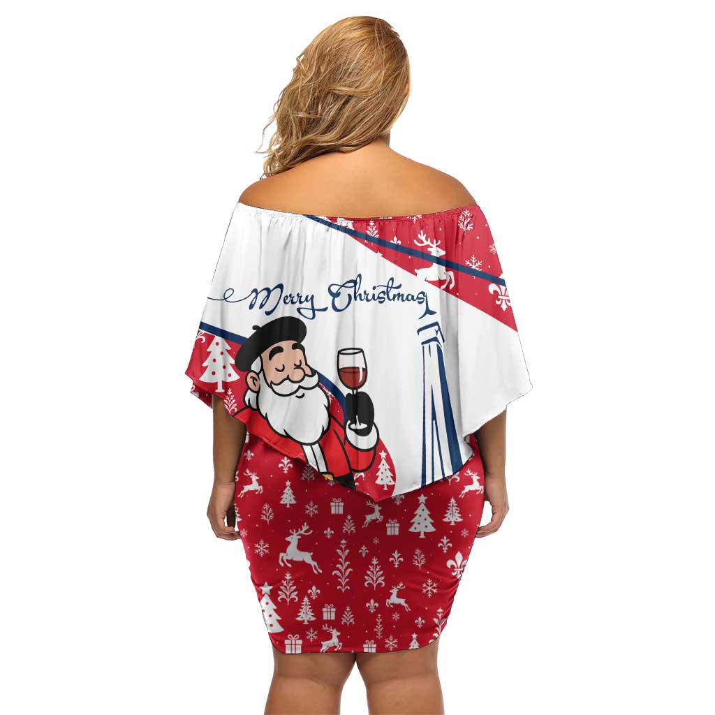 France Christmas Family Matching Off Shoulder Short Dress and Hawaiian Shirt with Santa Wine Glass Eiffel Tower and Holiday Icons Design - Wonder Print Shop