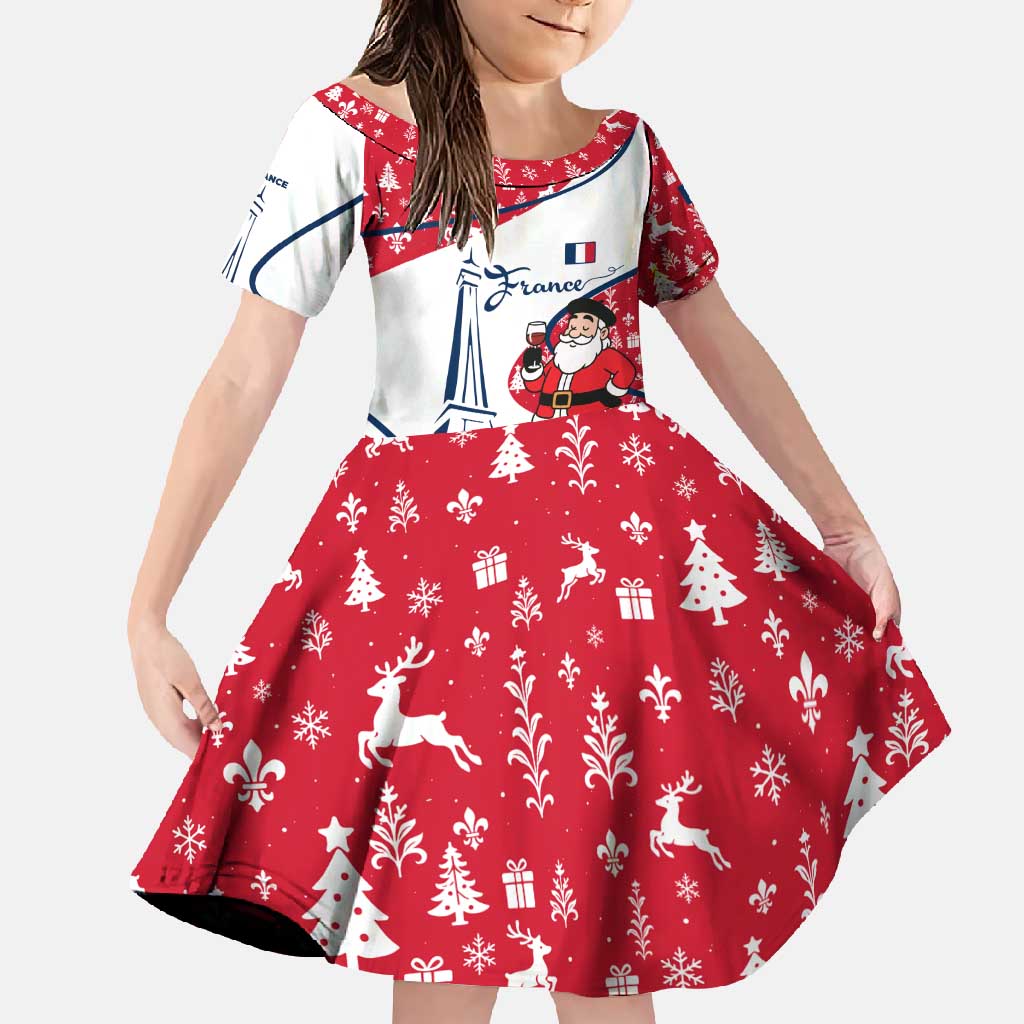 France Christmas Family Matching Summer Maxi Dress and Hawaiian Shirt with Santa Wine Glass Eiffel Tower and Holiday Icons Design - Wonder Print Shop