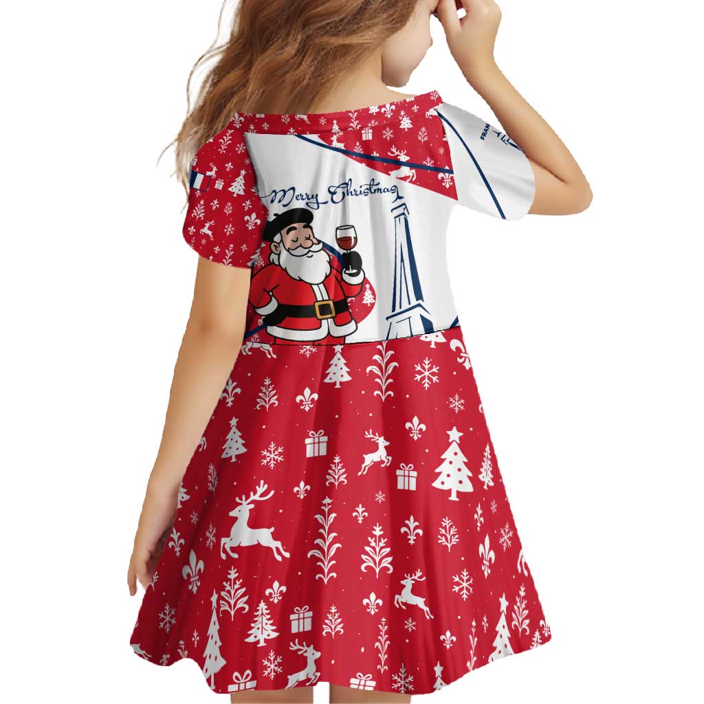 France Christmas Family Matching Summer Maxi Dress and Hawaiian Shirt with Santa Wine Glass Eiffel Tower and Holiday Icons Design - Wonder Print Shop