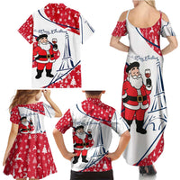 France Christmas Family Matching Summer Maxi Dress and Hawaiian Shirt with Santa Wine Glass Eiffel Tower and Holiday Icons Design - Wonder Print Shop