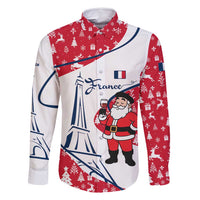 France Christmas Family Matching Summer Maxi Dress and Hawaiian Shirt with Santa Wine Glass Eiffel Tower and Holiday Icons Design - Wonder Print Shop