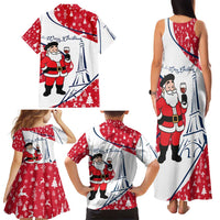 France Christmas Family Matching Tank Maxi Dress and Hawaiian Shirt with Santa Wine Glass Eiffel Tower and Holiday Icons Design - Wonder Print Shop