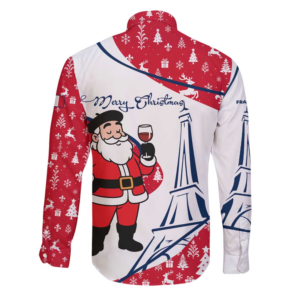 France Christmas Family Matching Tank Maxi Dress and Hawaiian Shirt with Santa Wine Glass Eiffel Tower and Holiday Icons Design - Wonder Print Shop