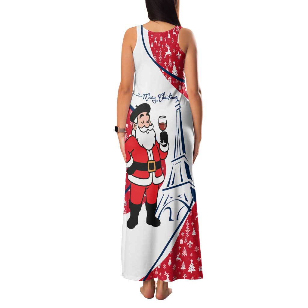 France Christmas Family Matching Tank Maxi Dress and Hawaiian Shirt with Santa Wine Glass Eiffel Tower and Holiday Icons Design - Wonder Print Shop