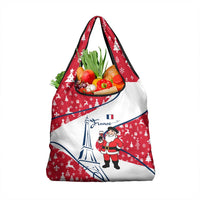 France Christmas Grocery Bag with Santa Wine Glass Eiffel Tower and Holiday Icons Design - Wonder Print Shop