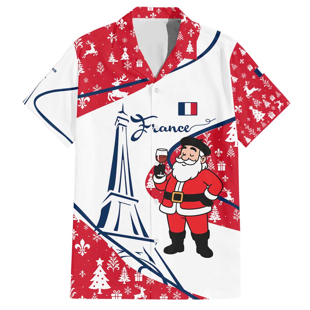 France Christmas Hawaiian Shirt with Santa Wine Glass Eiffel Tower and Holiday Icons Design - Wonder Print Shop