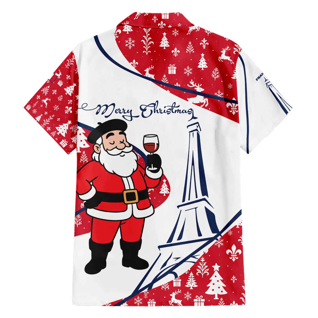 France Christmas Hawaiian Shirt with Santa Wine Glass Eiffel Tower and Holiday Icons Design - Wonder Print Shop